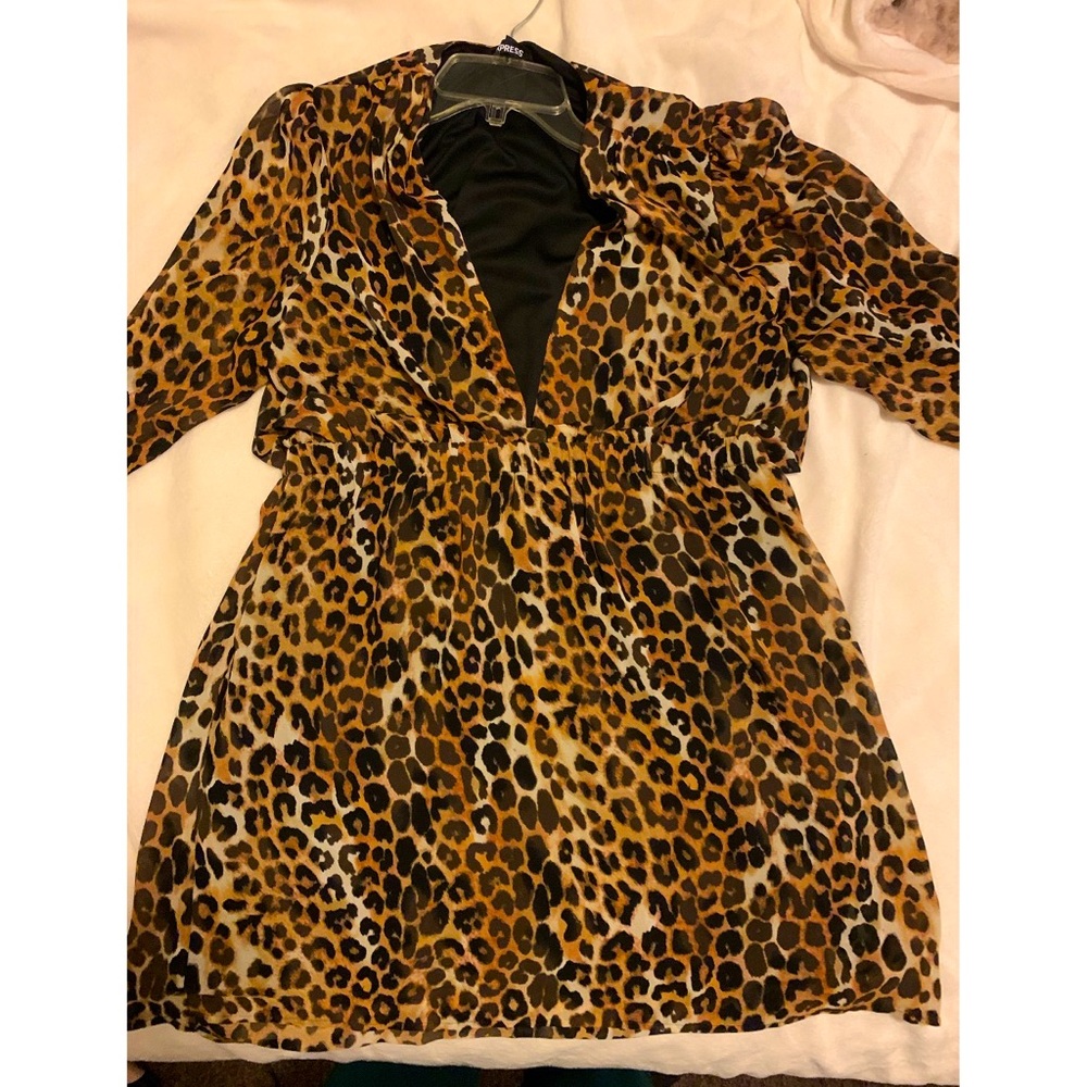 Leopard print, low V cut dress for woman